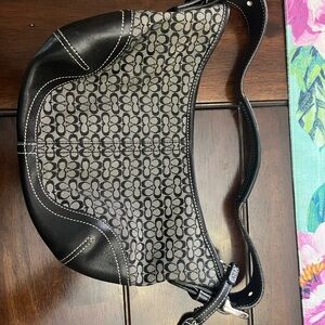 Coach Black and Gray Patterned Shoulder Bag